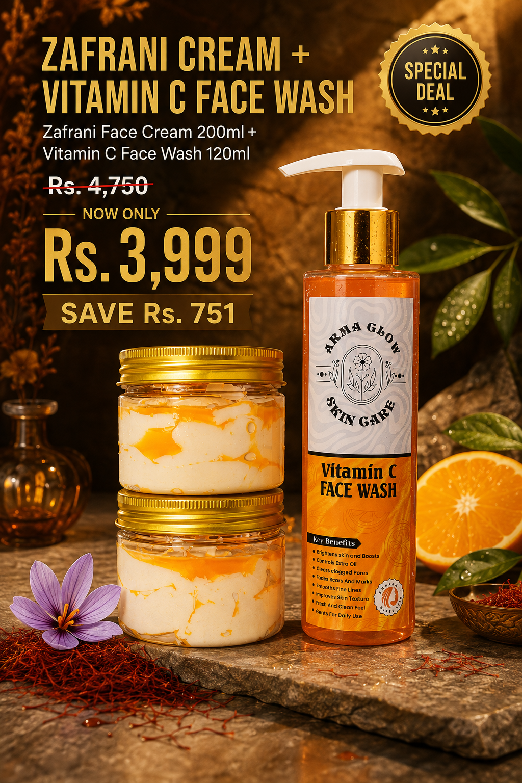 Zafrani Whitening Cream + Vitamin C Face Wash (Combo)